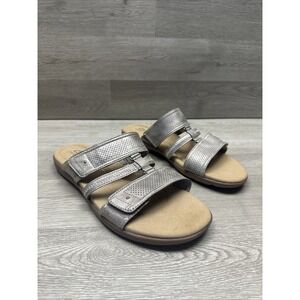Clarks Elizabelle Ave Women 11 M Flat Slide Sandals Metallic Leather Finish NWOB